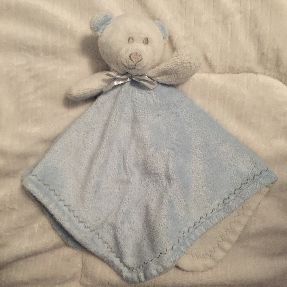 Blankets & Beyond Blue & White Bear with Bow Plush Security Blanket Lovey